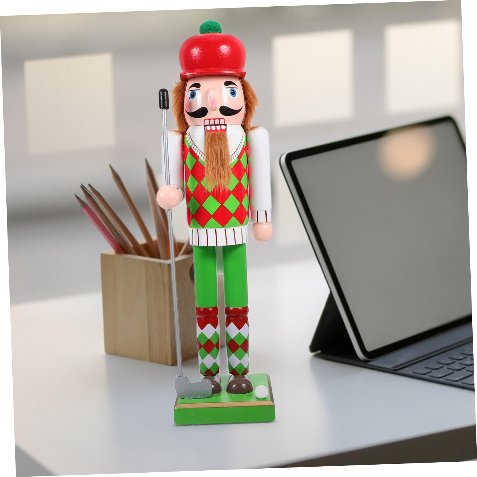 Adorno Pequeño de Madera para Navidad Decoración Festiva en Verde, Adorno Chic Adecuado para Estantes y Repisas en Ambiente Navideño