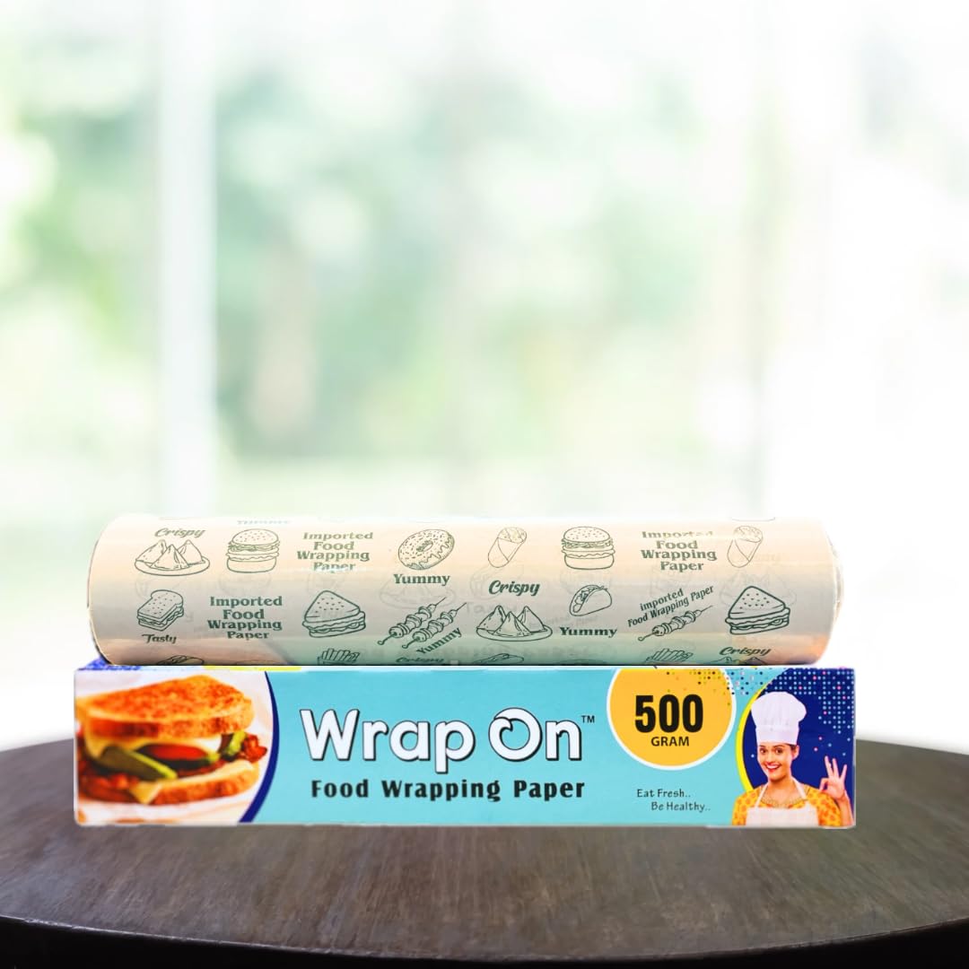 Food Wrapping Paper Roll 500GM Net with Cutter, Premium Imported Butter Wrapping Paper Roll for Roti, Non Stick, Oven and Microwave Safe Parchment Paper