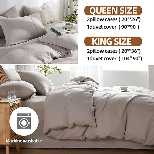 Miniatura 6 de Delynvan Juego de funda de edredón 100% lino tamaño Queen  Juego de funda de edredón de lino puro tamaño Queen  3 piezas de lino francés