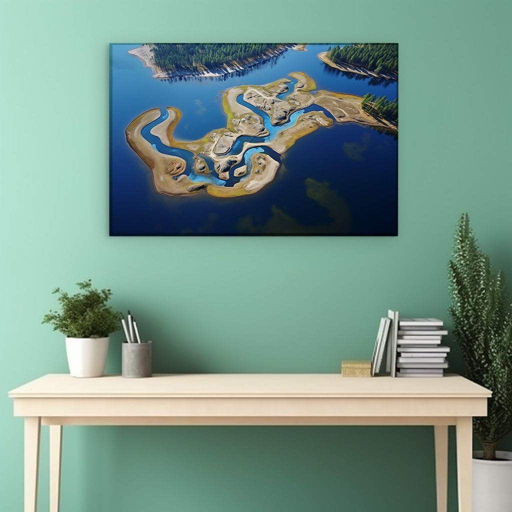 Canvas for Living room. Serene Sanctuary Amidst Sapphire Waters � Discover the Hidden Island Oasis, 27 x 18 inch Canvas Wall Art - Contemporary Masterpieces - Modern Home Decor - 69x46 cm (27x18 inch)