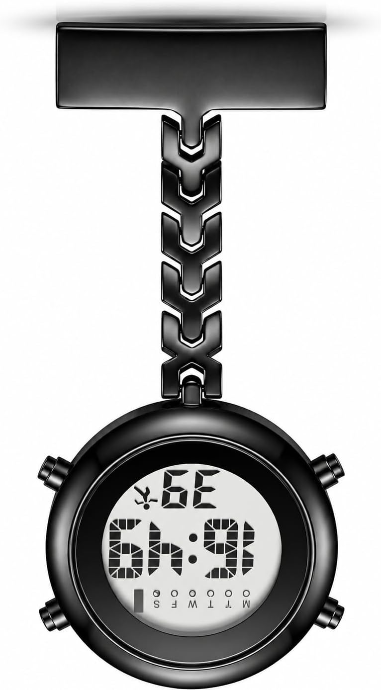 Baluue Digital Nurse Watch with Alarm, LCD Pin-On Fob Watch for Nurses