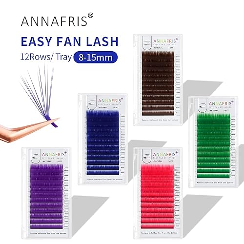 Miniatura 2 de Extensión de pestañas de colores, Easy Fan púrpura, 0.07, rizo D, 0.315-0.591 in, volumen mixto, pestañas postizas individuales con color (Easy Fan
