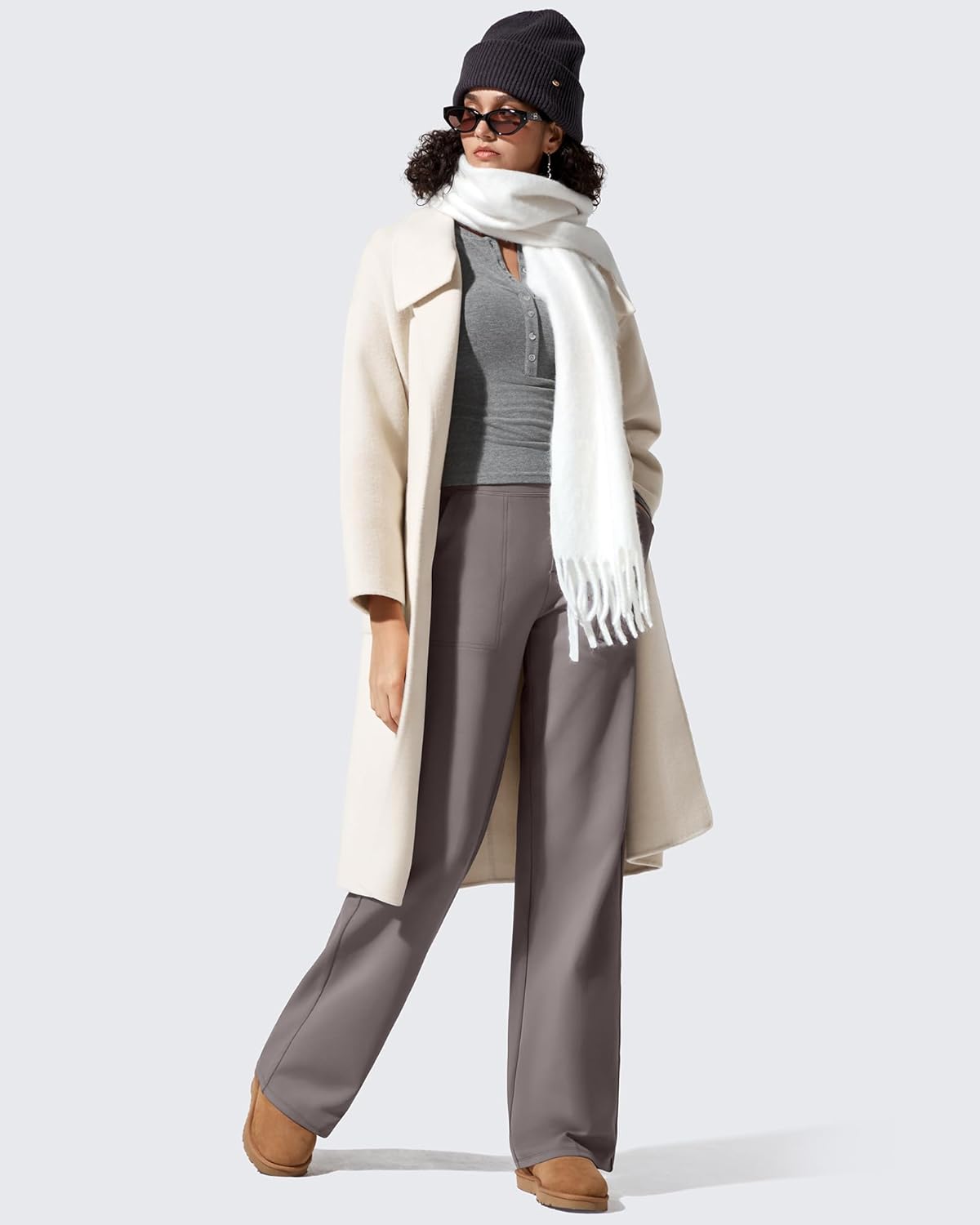 G4Free Women Fleece Lined Pants with Pockets Wide Leg Winter Thermal Work Trousers Dressy Casual Petite/Regular/Tall - Image 4