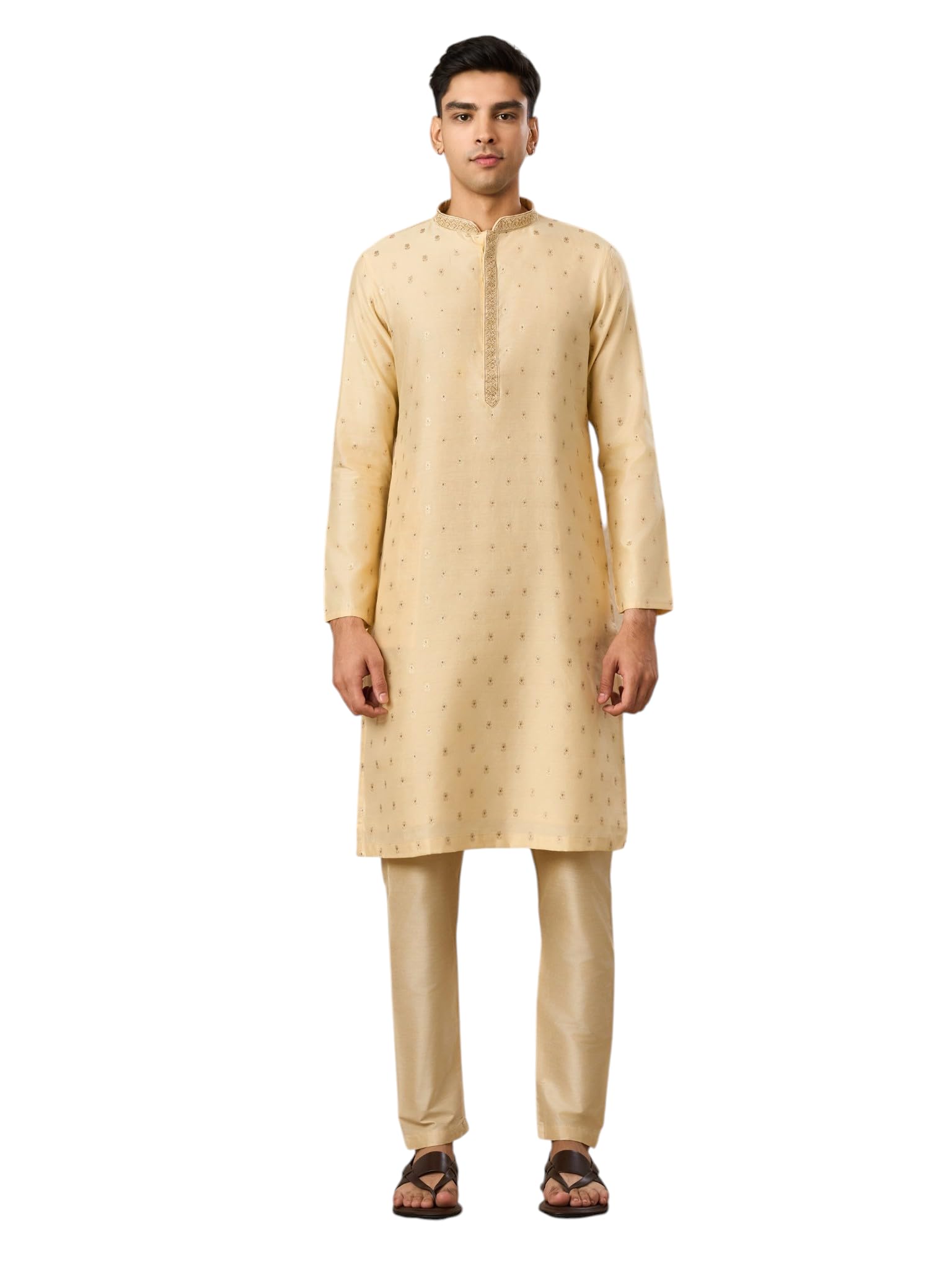 manyavar Men's Blended Viscose Jacquard | Self Design Traditional Kurta Set (2pcs)-picture-23
