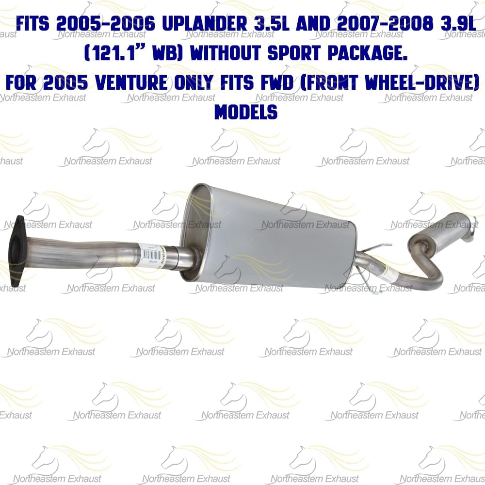 Exhaust Kit Intermediate Pipe Muffler Resonator Compatible for 2005-2006 Chevy Uplander 3.5L | 07-08 Uplander 3.9L | 02-05 Venture 3.4L | Stainless Steel | Northeastern Exhaust | Direct Fit
