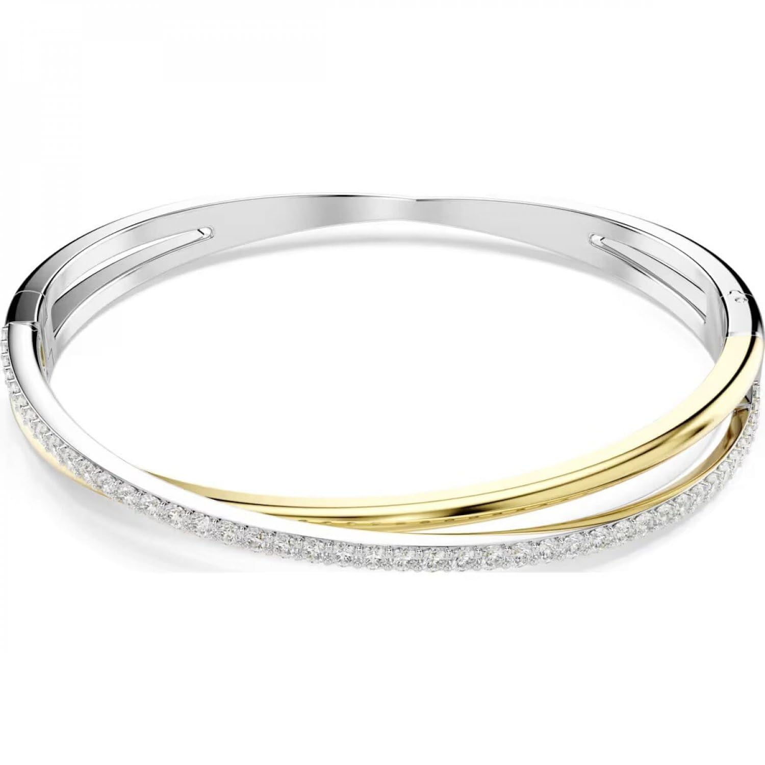 Swarovski Hyperbola Bangle Bracelet, Overlapping Design with Clear Round-Cut Crystals in a Mixed Metal-Finished Setting, Size L, Part of the Hyperbola Collection