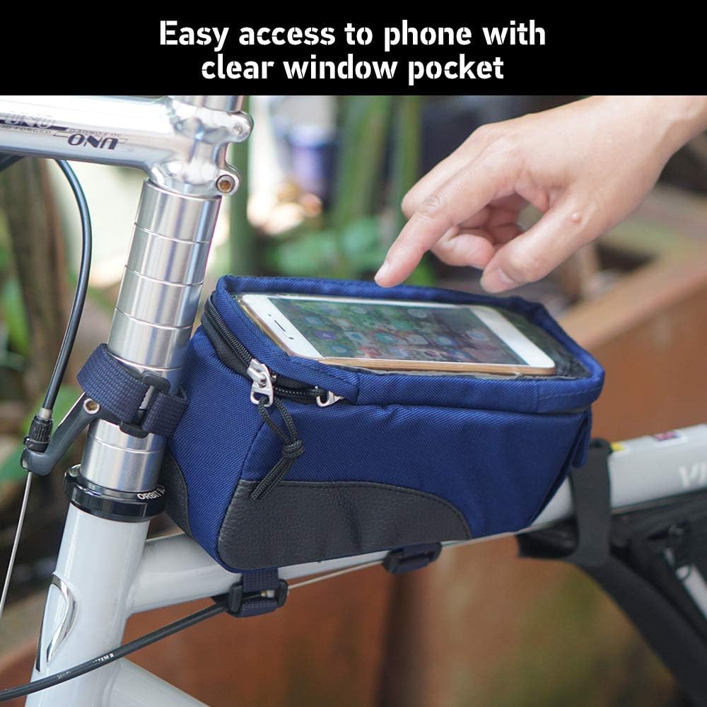 Vincita Bike Bag TOP Tube Bag 3 Strap Fixing Double Zipper Touch Screen Bike Handlebar for 7" Smartphone with Rain Cover Front Bike Phone Bag Bike Frame Bag Bicycle Phone Mount Bag Phone Case image 2