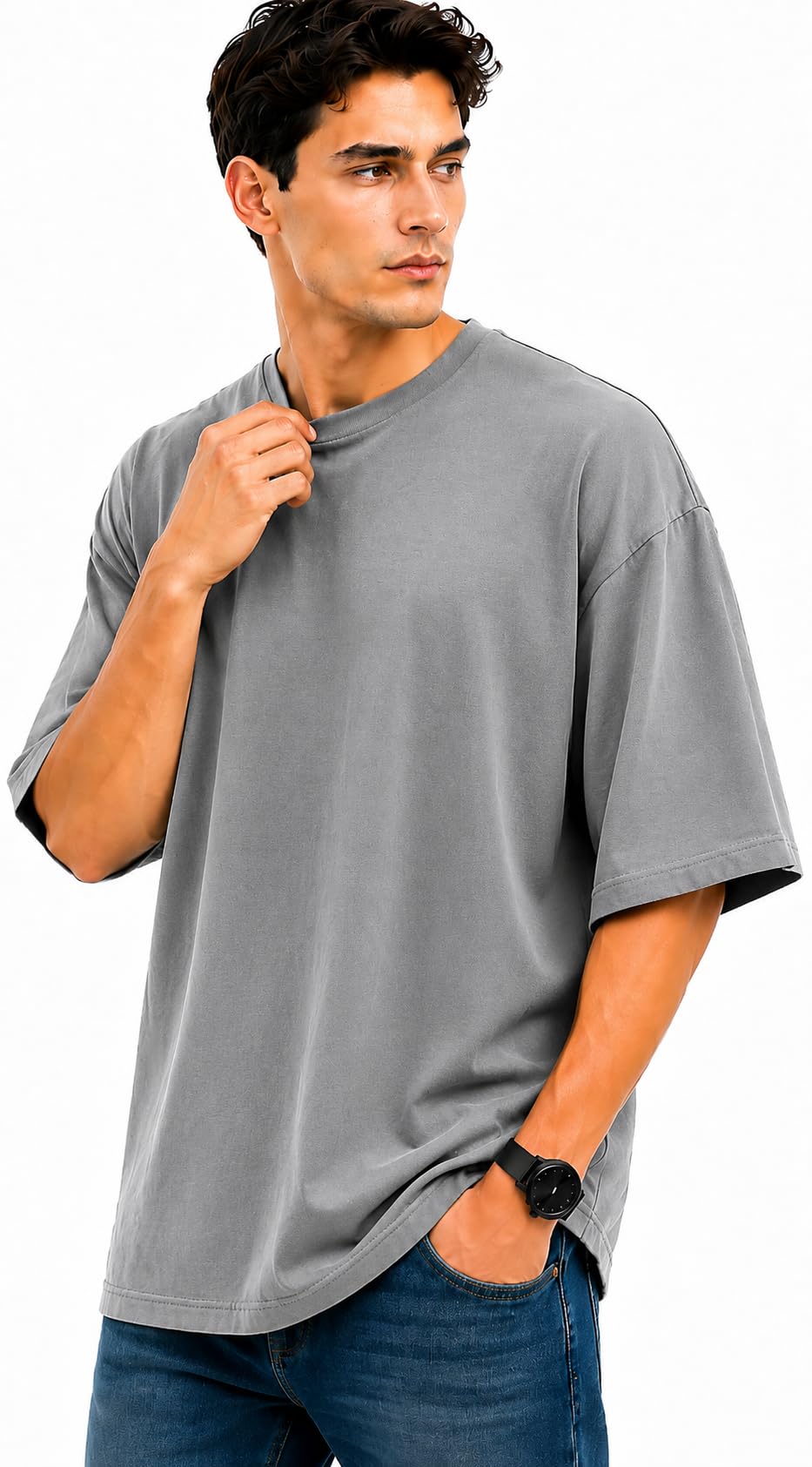 Men's Oversized T-Shirt | 280 GSM Cotton Blend | Drop Shoulder | Half Sleeve | Round Neck-picture-37