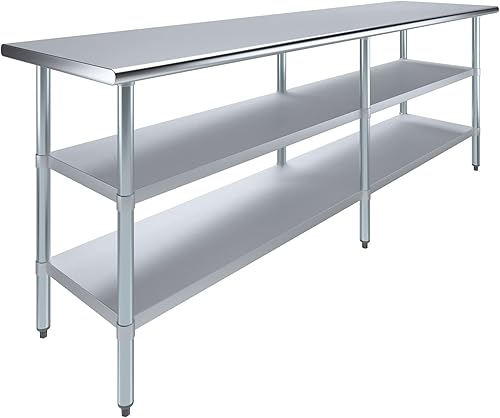 Vista 12 de AmGood Mesa de trabajo de acero inoxidable con 2 estantes NSF Mesa utilitaria de metal (15 pulgadas de largo x 24 pulgadas de profundidad)