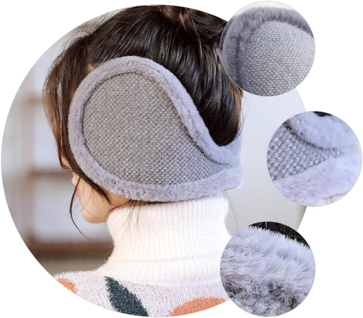 Abaodam Plush Winter Earmuffs Ear Warmers Windproof Ear Protector Foldable Back-wear for Men and Women Outdoor Cold Weather Smoke Gray