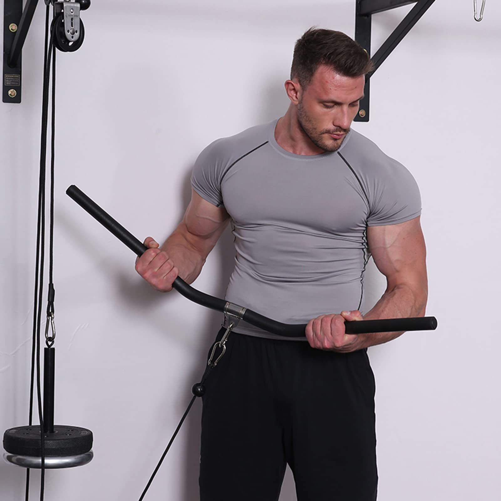 TIM-LI Fitness LAT Pull Down Bar, Gym Pulley Cable Machine Attachment/Trizeps-Rücken-Krafttraining für Das Fitnessstudio - Cable Machine Attachment Set