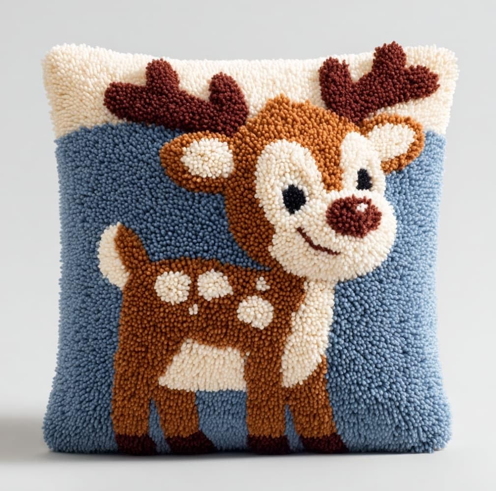 WallustrioaW Latch Hook Cushion kit 43x43cm,Cartoon Animal Deer