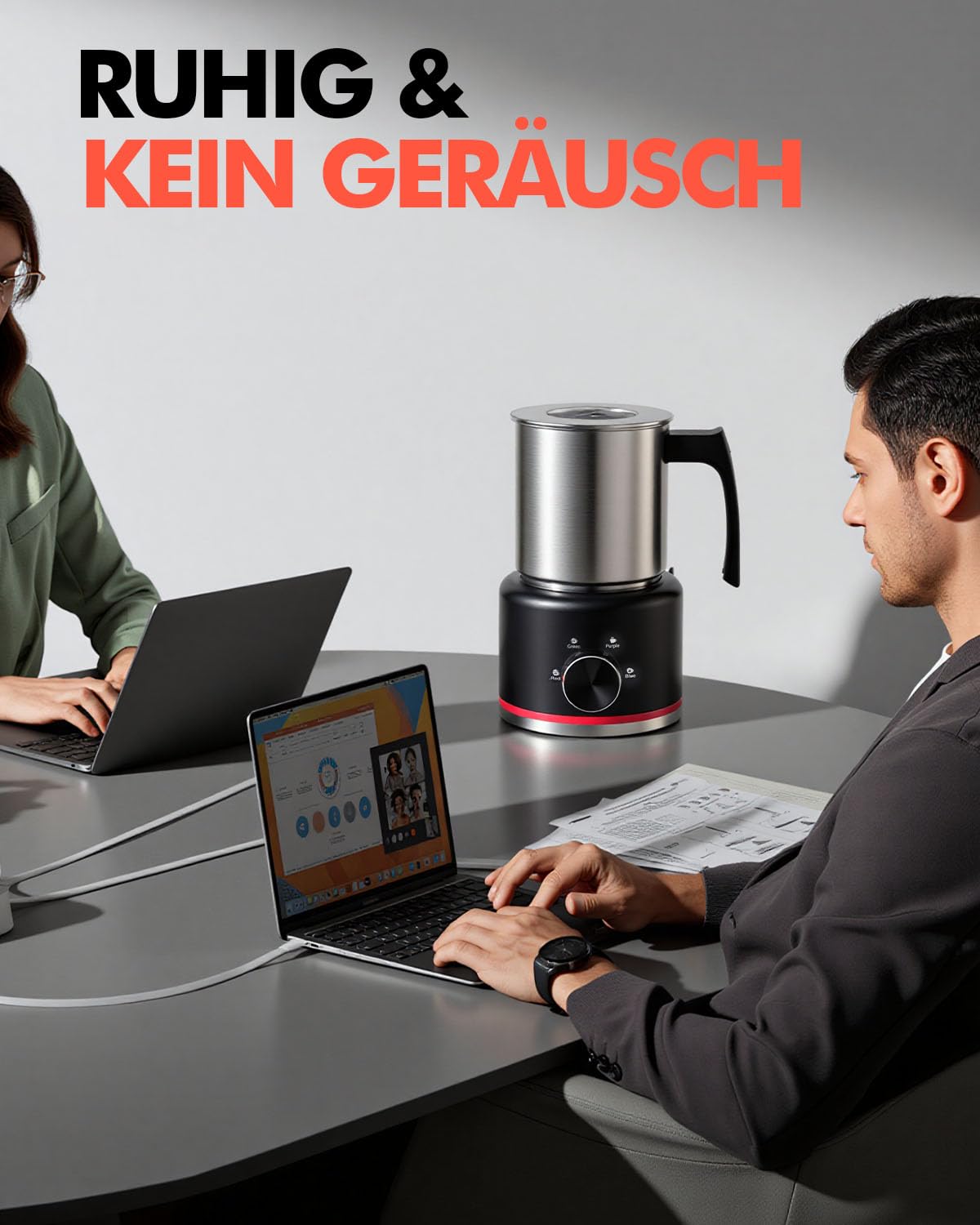 Automatischer Milchaufschäumer Elektrisch 4-in-1, 650ML Edelstahl Milchschäumer mit Auto-Abschaltung, Spülmaschinenfest, Leiser Milchwärmer für Heißen & Kalten Milchschaum, Ideal für Latte, Cappuccino