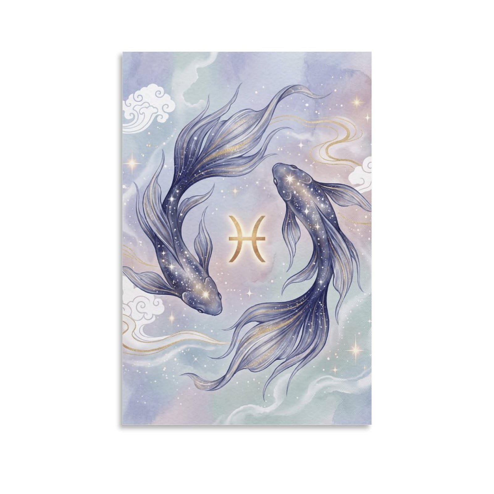 W7C8U2X3 Pisces Koi Pastel Canvas Wall Art, Minimalist Asian Wall Art