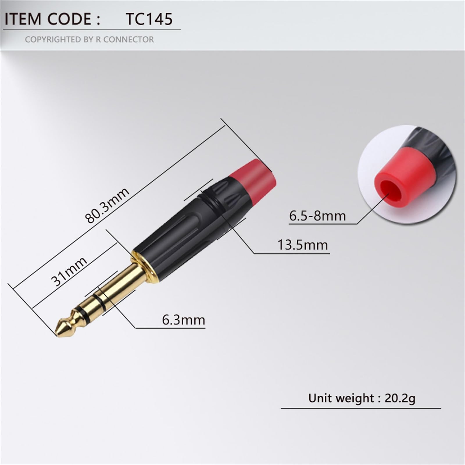 Spina Jack 6,3 Mm Stereo Deetech – Contatti Argentati – Nero – Con Salva-cavo
