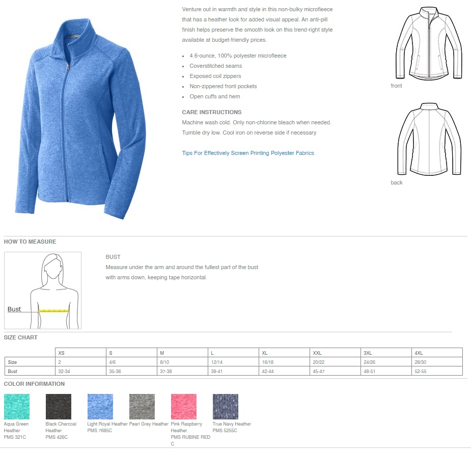 INK STITCH Women L235 Custom Design Your Own Stitching Logo Texts Heather Microfleece Jackets - 4 Colors4