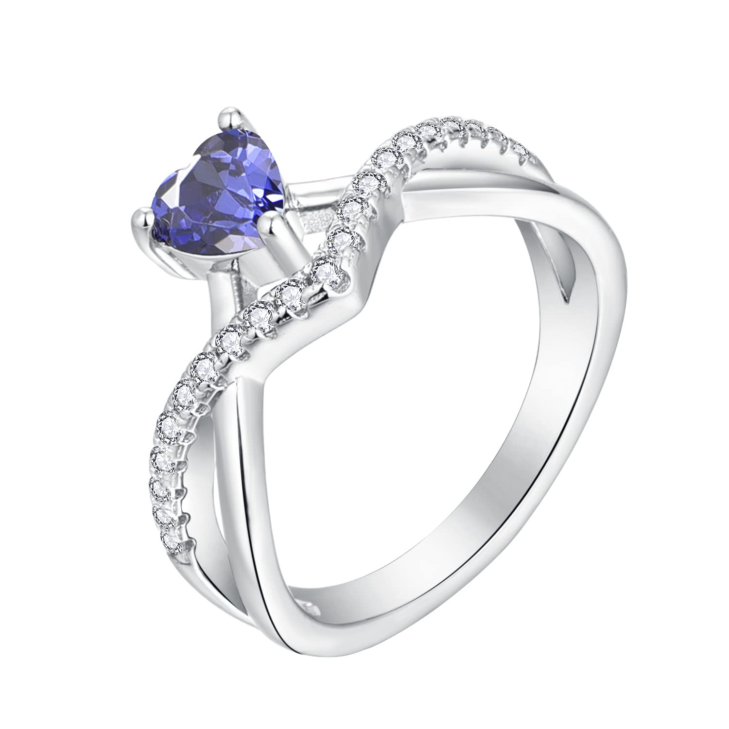 starchenie Anillos Mujer Plata de ley 925 Anillos Compromiso Corazón Aniversario Anillos oro Blanco Circonita cúbica 5A Piedra del zodíaco Regalo para Mujer