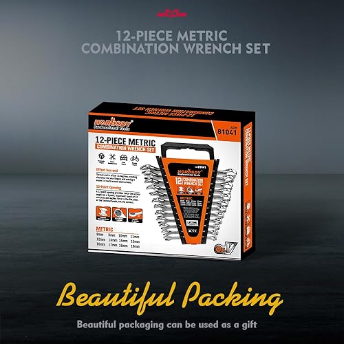 Miniatura 8 de HORUSDY Juego de llaves métricas de 12 piezas, juego de llaves combinadas con organizador, 12 puntos, 0.315 in - 0.748 in, acero al cromo vanadio