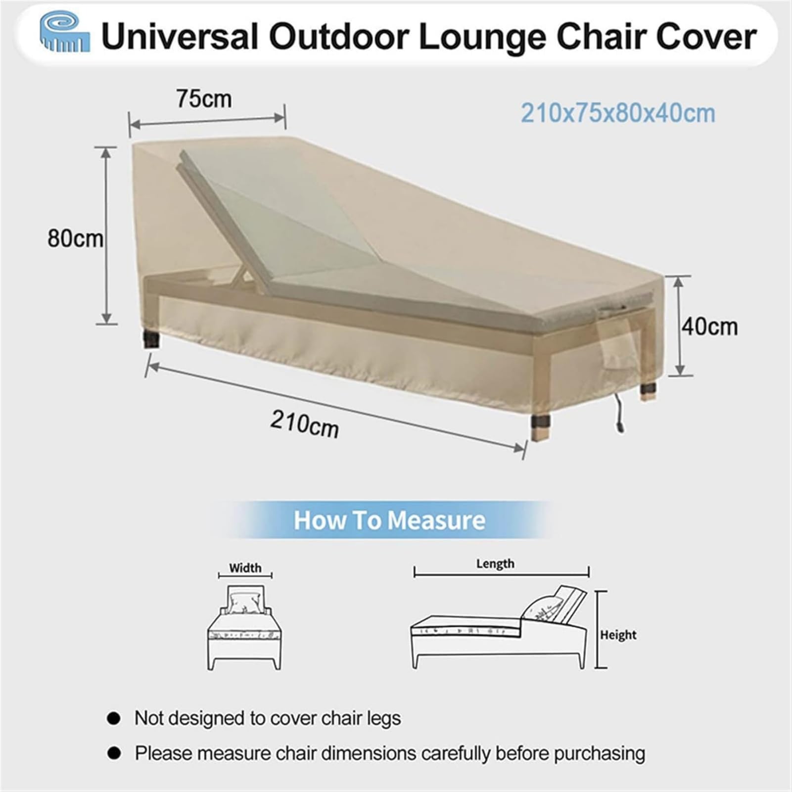 Copertura Impermeabile Per Lettini Da Giardino, Tessuto Oxford 420D Con Coulisse E Fibbia, Anti-UV Antivento Antipolvere, Protezione Esterna Per Sdraio in Rattan E Mobili (Nero,208x76x79x41cm)