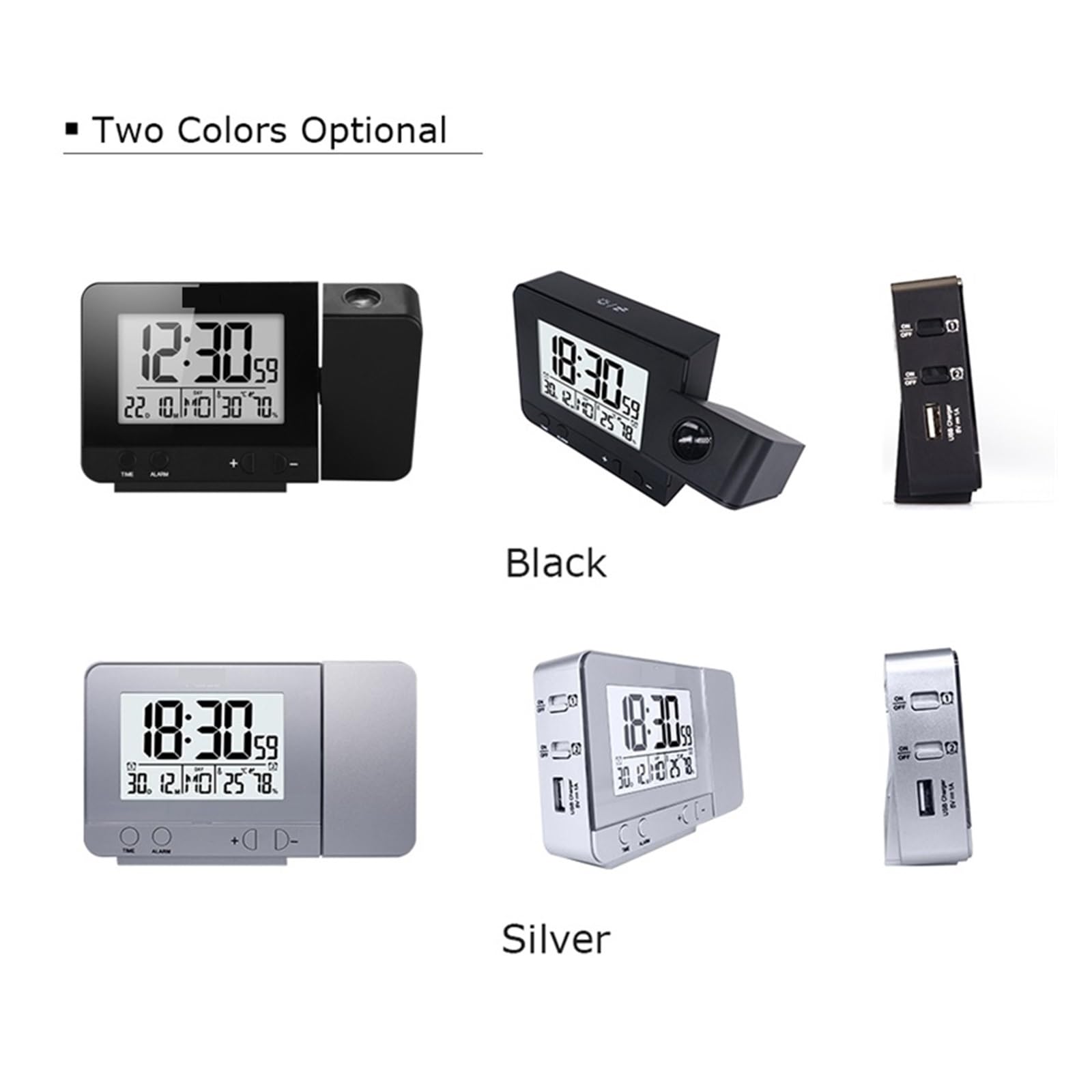 Cyfrowy Projektor Budzik LED Elektroniczny Stół Drzemka Podświetlenie Temperatura Wilgotność Biurko Zegar Z Projekcją Czasu WyraźNy Obraz(Black)