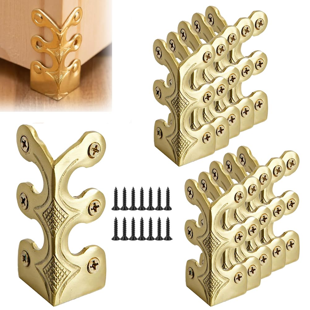 10 pcs Solid Brass Baseboard Corner Protectors, Skirting Board Corner Protectors, Vintage Metal Corner Protector Table Corner Edge Cover Safety