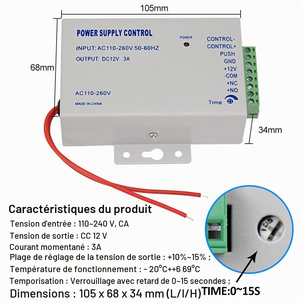 Kit de Contrôle d'Accès TUYA Étanche, Clavier Tactile RFID,Serrure Électrique NC, Alimentation 3A,Bouton Interrupteur,Sonnette Filaire, 15porte-clés 13.56 MHz