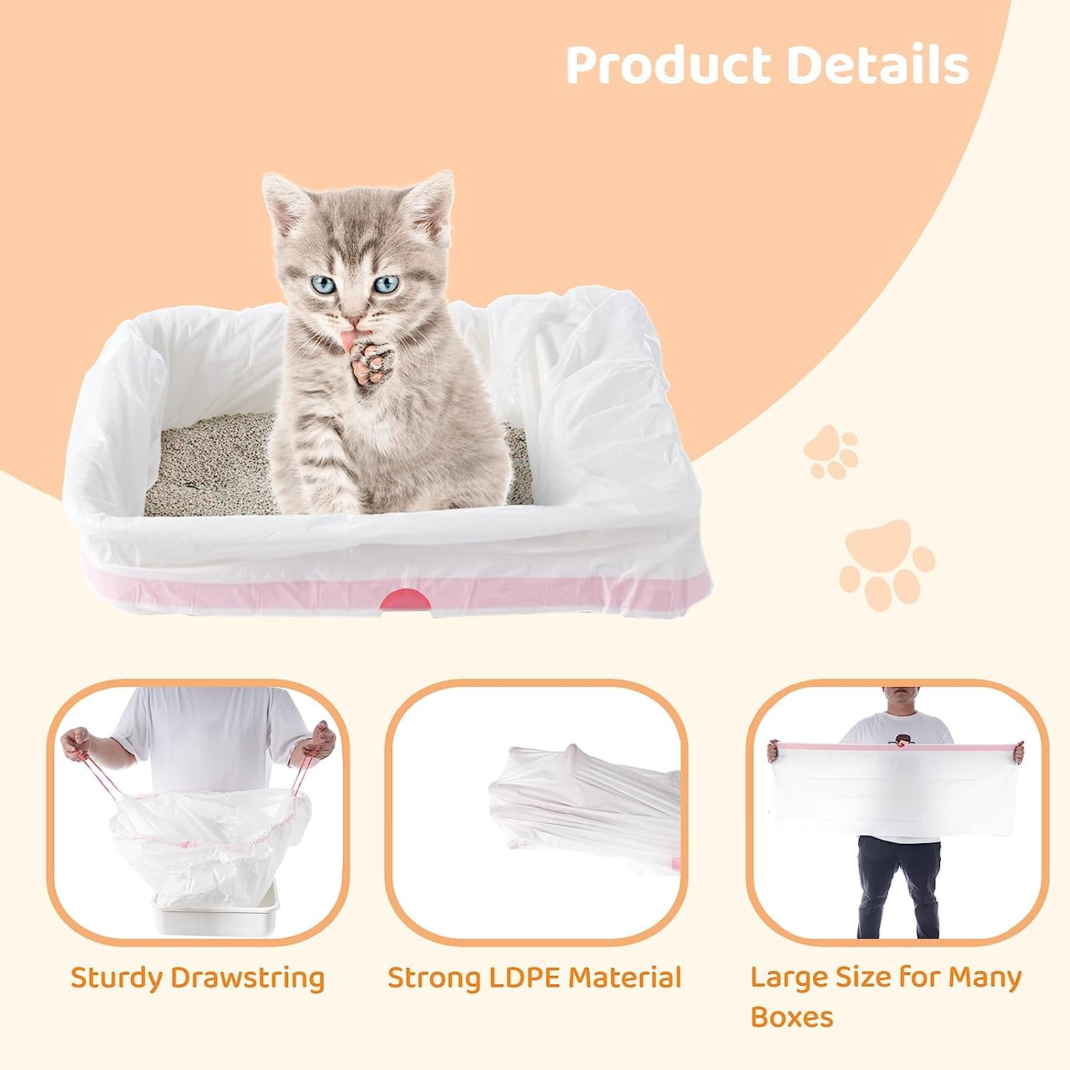 30 Bolsas De Arena Para Gatos De 85 X 39 Cm Con Cordón, Bolsas Extragrandes Y Resistentes Para Bandejas De Arena, Bolsas De Basura Para Mascotas, Caja De Arena Para Gatos, Suministros Para Gatos