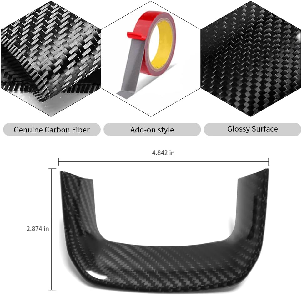 Jogon Dry Carbon Fiber Steering Wheel U-Shaped Frame Trim for Dodge Ram 1500 TRX Pickup Off-Road Laramie Rebel Limited 2019 2020 2021 2022 2023 2024, Steering Surrounding Trim (Glossy CF)