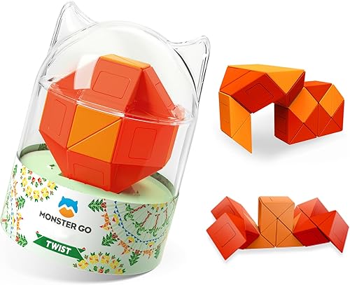 Monster Go Rompecabezas de serpiente, 24 bloques de torsión mágica de serpiente, juguetes sensoriales para niños (rojo-naranja)