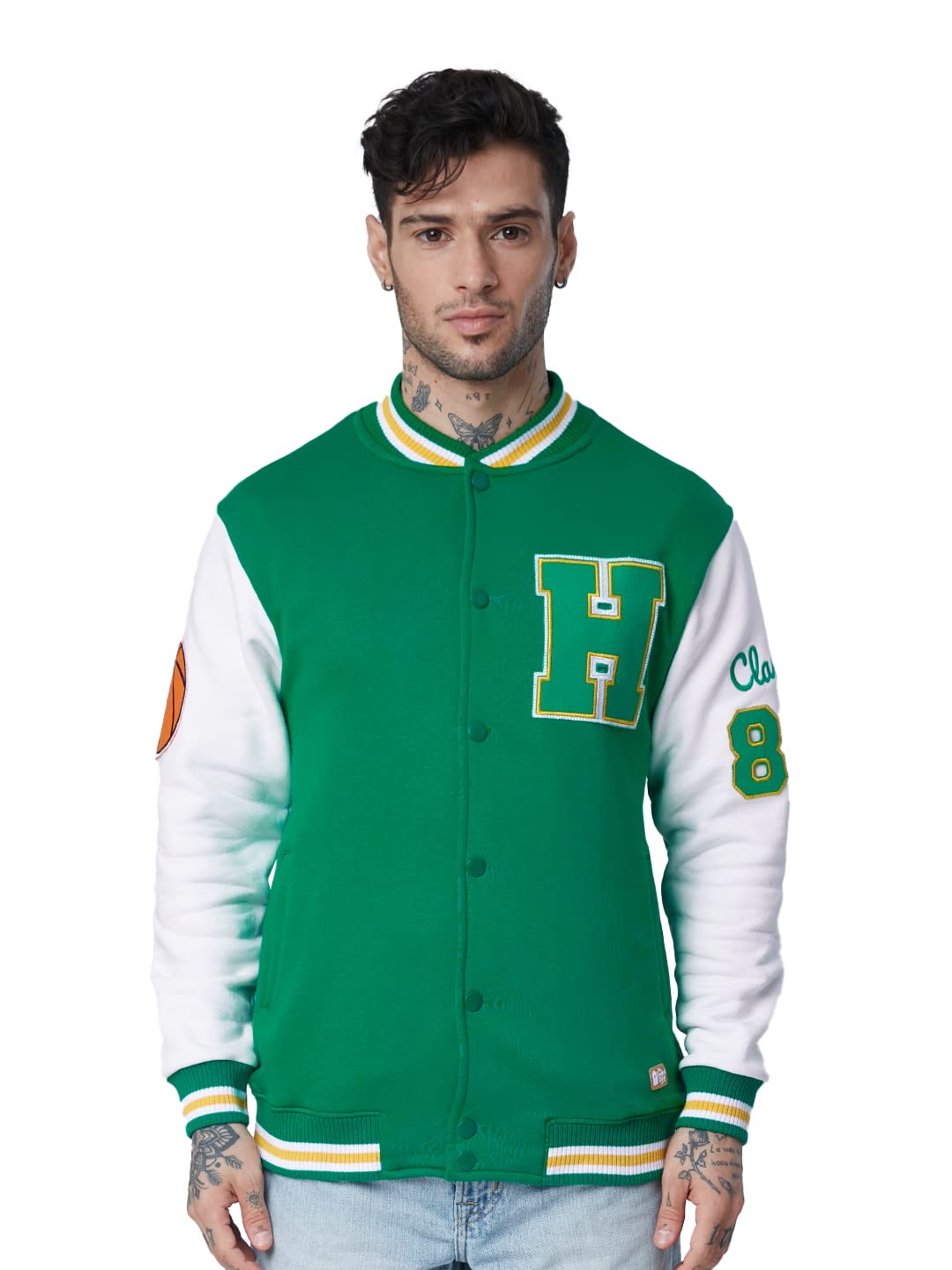 The Souled Store| Official Stranger Things: Class of 86 Mens and Boys Jackets|Full Sleeve|Regular fit Graphic Printed | 60% Cotton 40% Polyester Green & White Color Men Jackets