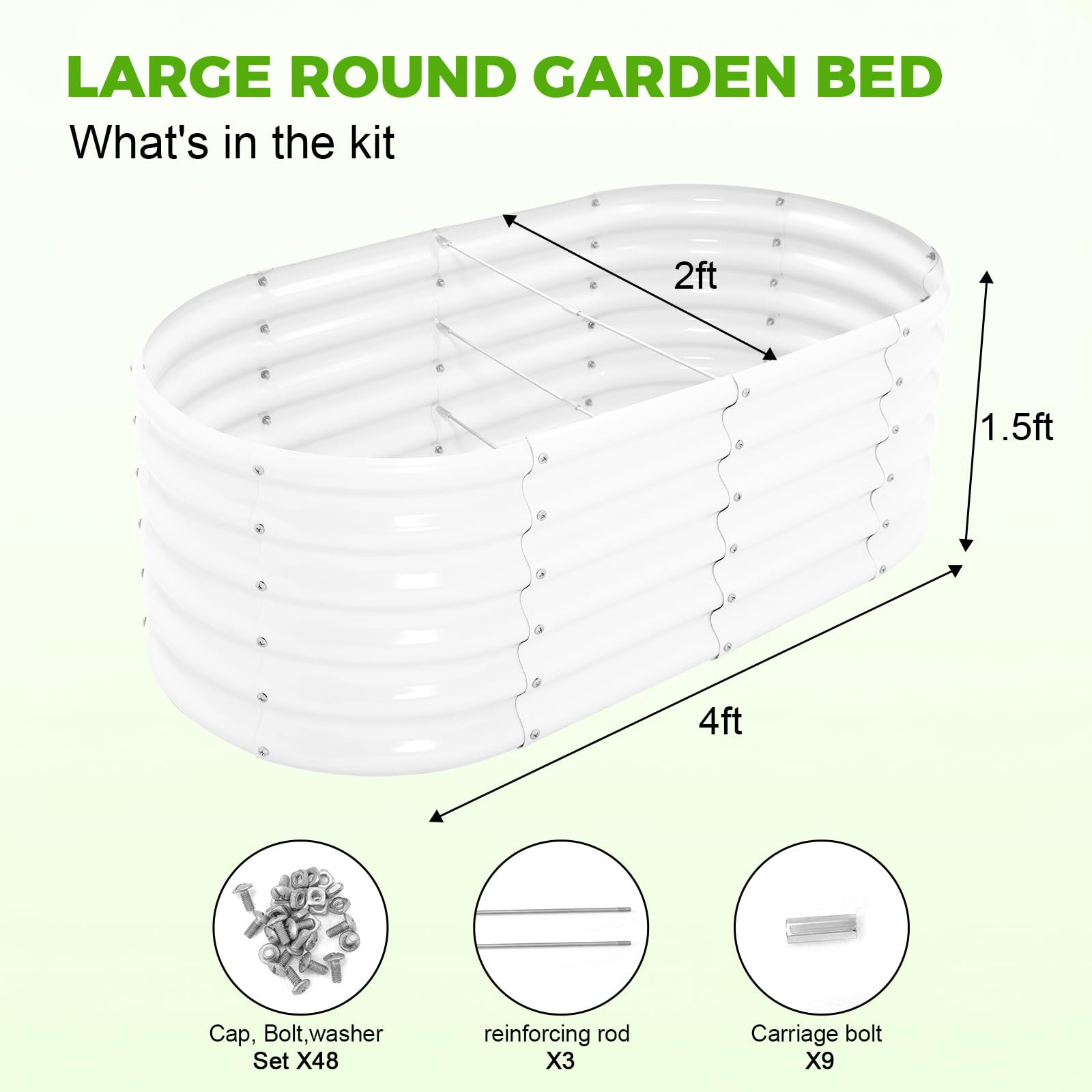 Land Guard Verzinktes Hochbeet, 45,7 cm hoch, 1,2 x 60 cm, verzinktes Pflanzgefäß, Gartenkästen für den Außenbereich, ovales großes Metall-Hochbeet für Gemüse, Perlweiß, 4 x 2 x 1,15 m