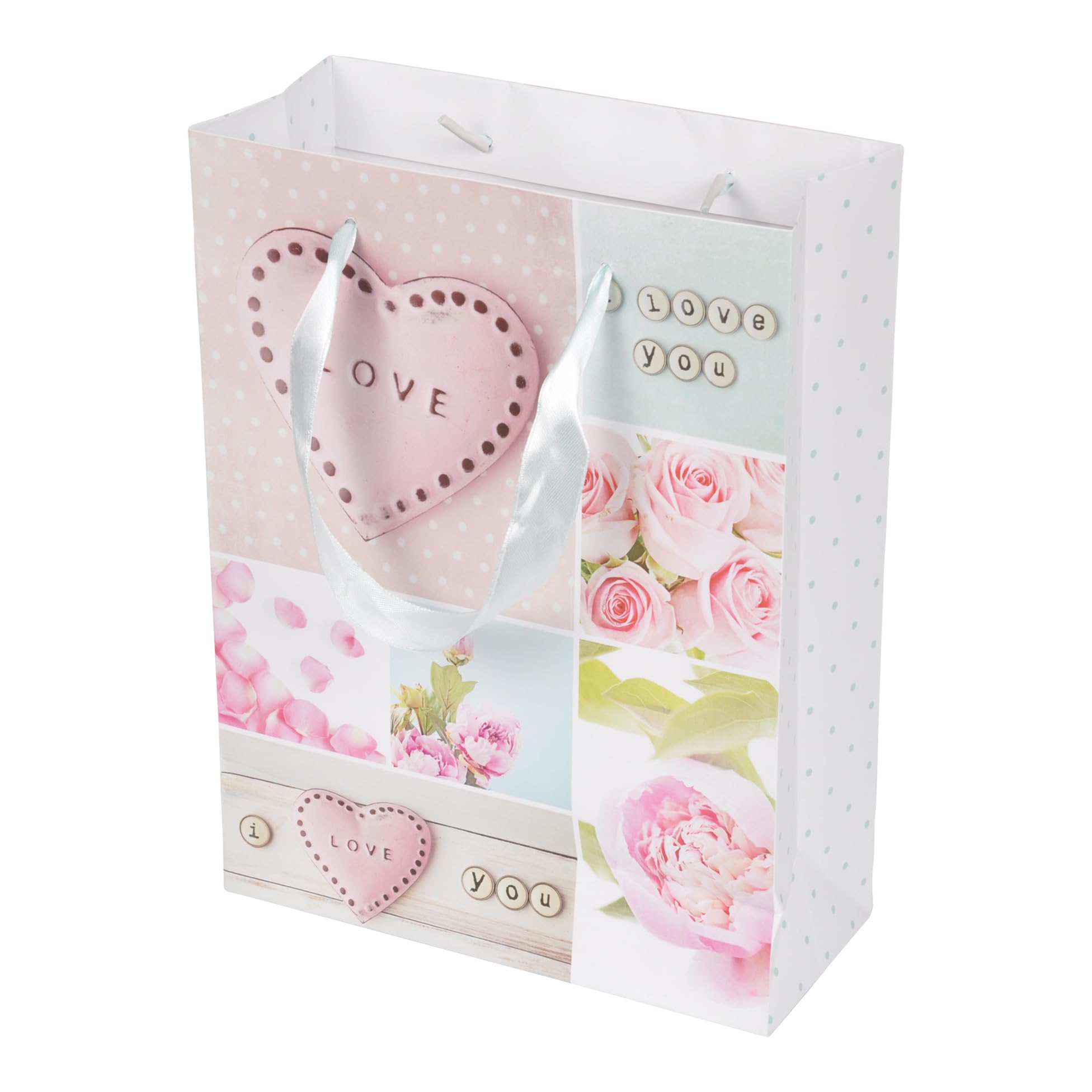 Homéa, Paper Gift Bag with Ribbon Handle Romantic Heart Height 42 cm