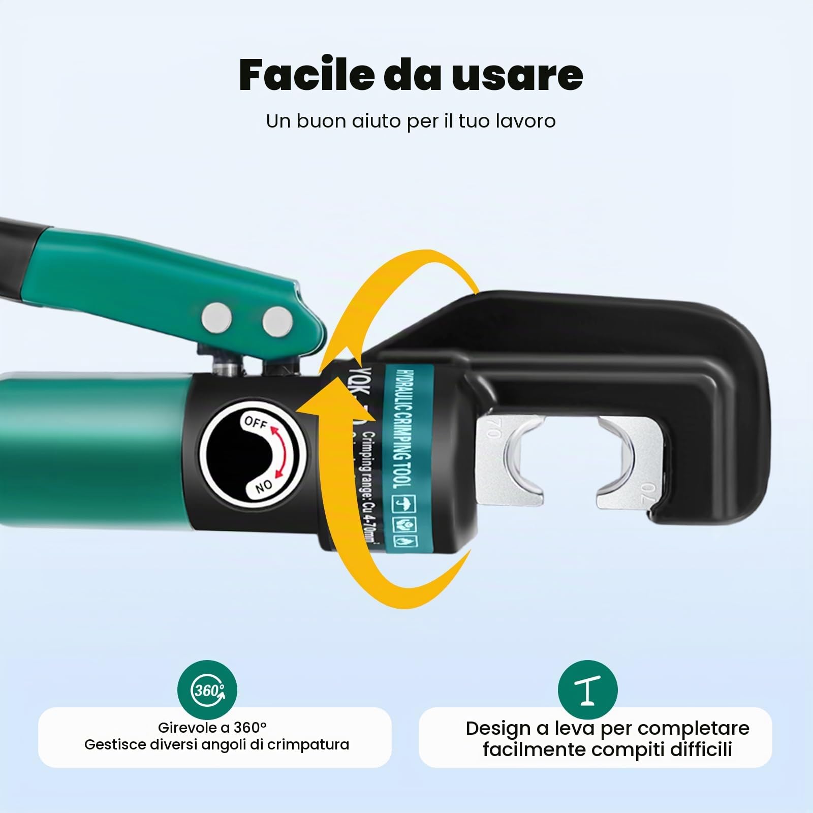 Set di pinze idrauliche e pinze professionali per tubi – Pinza crimpatrice con testa girevole a 360° e 8 matrici (4-70 mm²) – Utensile per pressare tubi in alluminio, plastica e multistrato