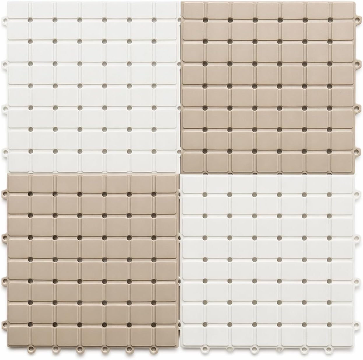 Shower Mat, 24 x 24 inch Non Slip Bathroom Mat for Inside Shower with Drain Hole, Machine Washable Bathtub Mat, Showers Mat with Suction Cup, Suitable for Bathrooms and Bathtubs (White and Gray)