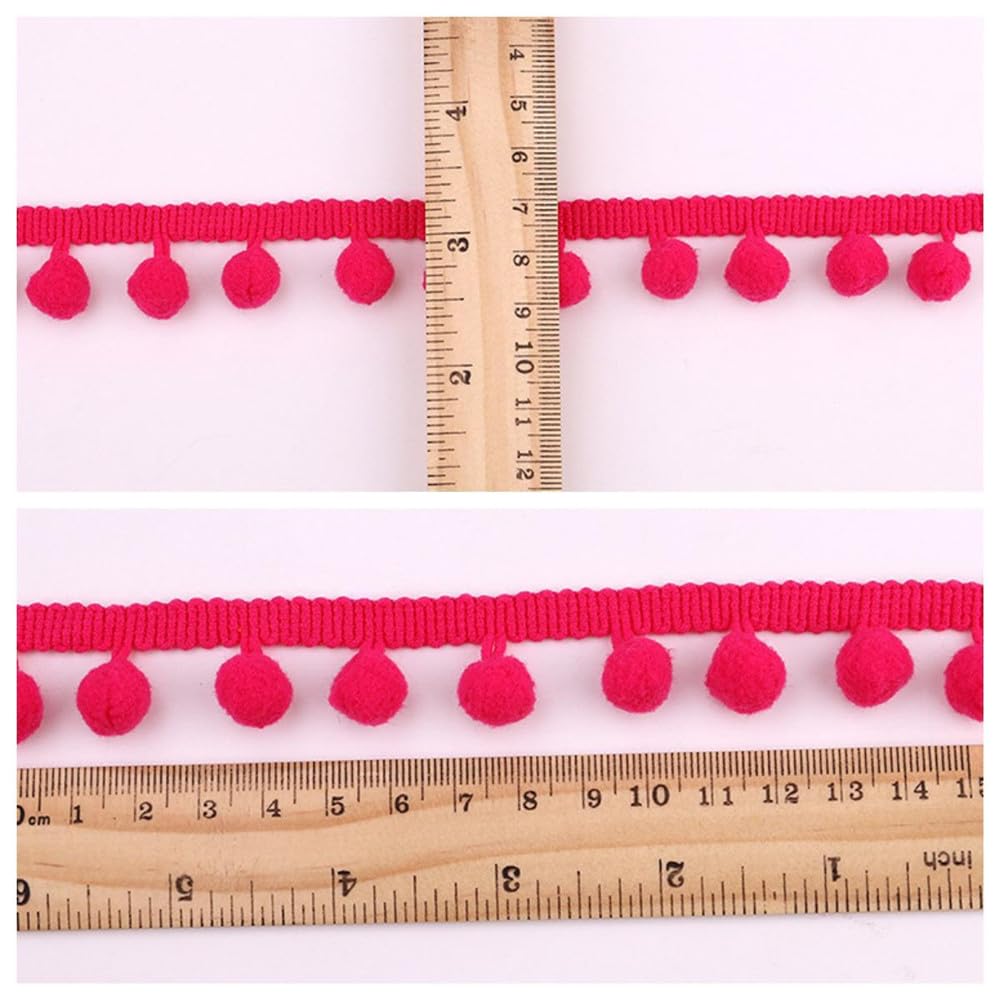 Nastro Con Pompon E Frange - 3 Metri, Rosa Fluorescente, Per Decorazioni, Cucito E Fai Da Te