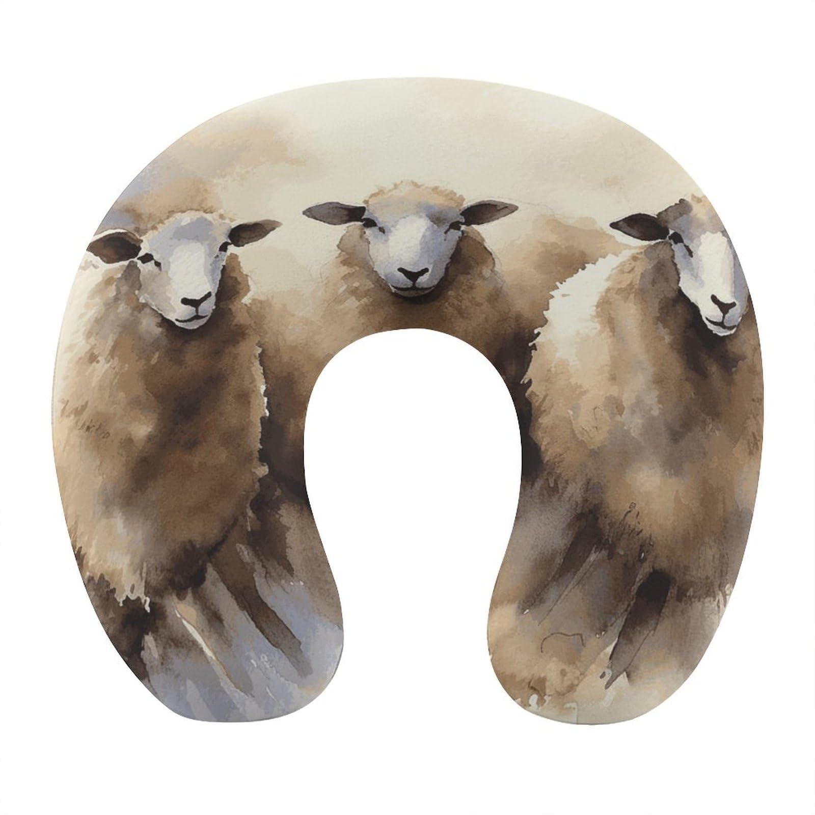 Adfgyerh Style Sheeps Watercolor U-Shaped Pillow，Memory Foam Pillow Core，Cushion ，Provide Neck Support ，Travel Pillow，Suitable For Airplanes, Cars, Homes, And Offices.