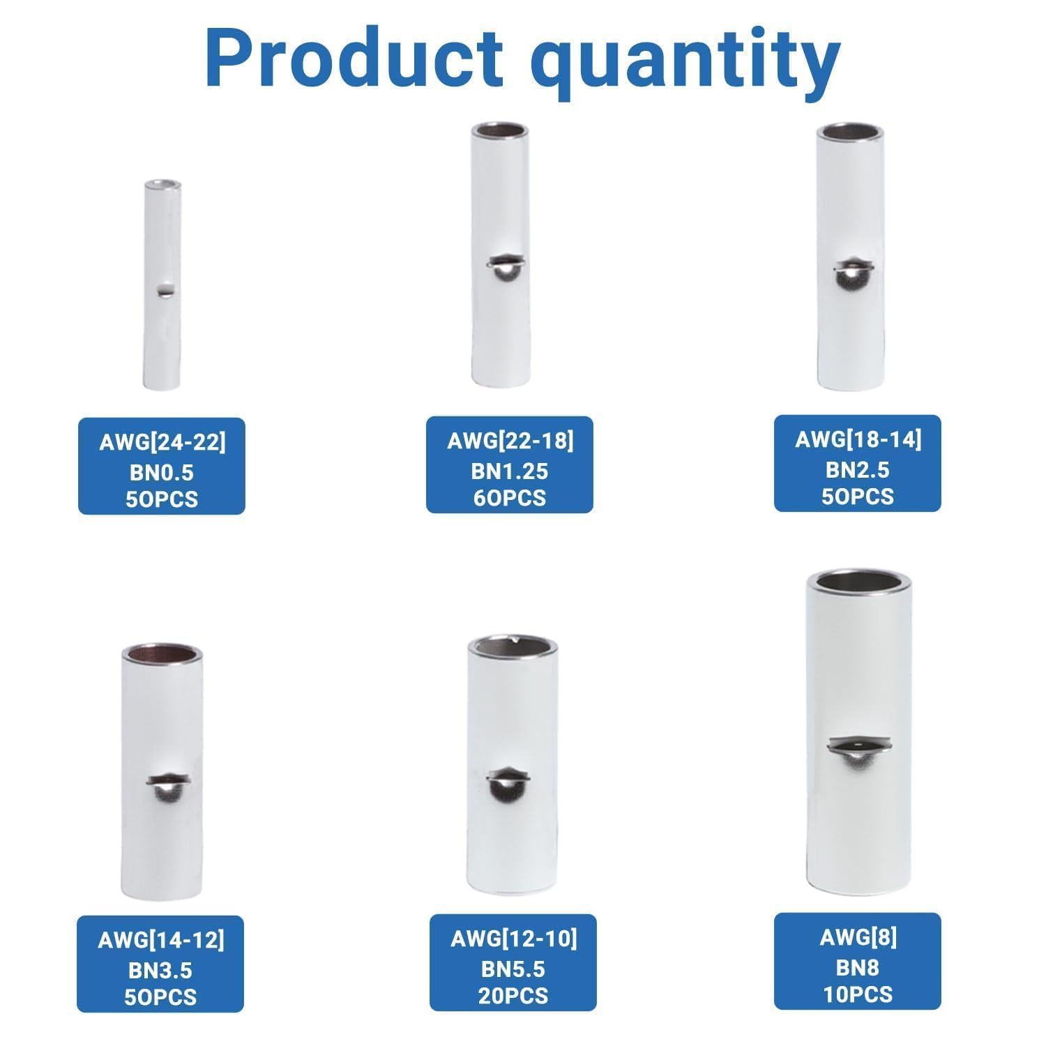 240 Stück Stoßverbinder Unisoliert Crimpzange Set Butt Connectors | Quetschverbinder Kabelverbinder 0,3-10mm² AWG24-22/22-18/18-14/14-12/12-10/8 Fahrzeuge Auto KFZ Boot Werkstatt Elektrik