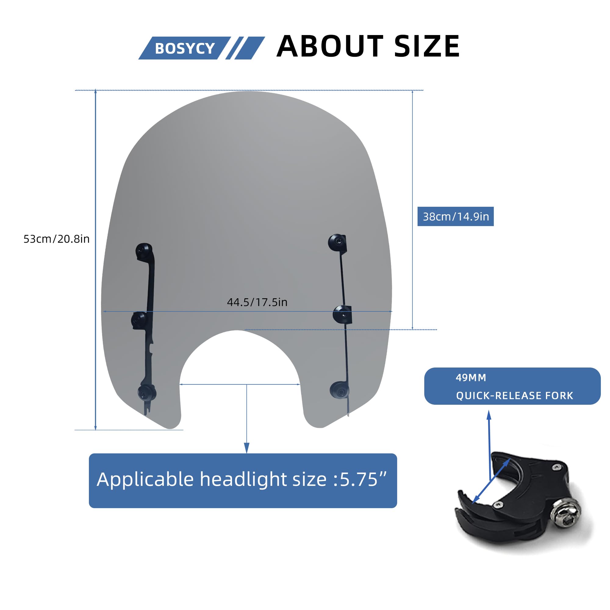 Amazon | BOSYCY 15インチ オートバイ用フロントガラス 49mm クイック