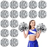 Yunsailing 50 Pack Cheerleading Pom Poms with Handle Bulk Metallic Foil Plastic Fun Pom Poms for Dance, Matches, Squad Team Spirit Sports, Stage Performance, Carnival Celebration(Silver)