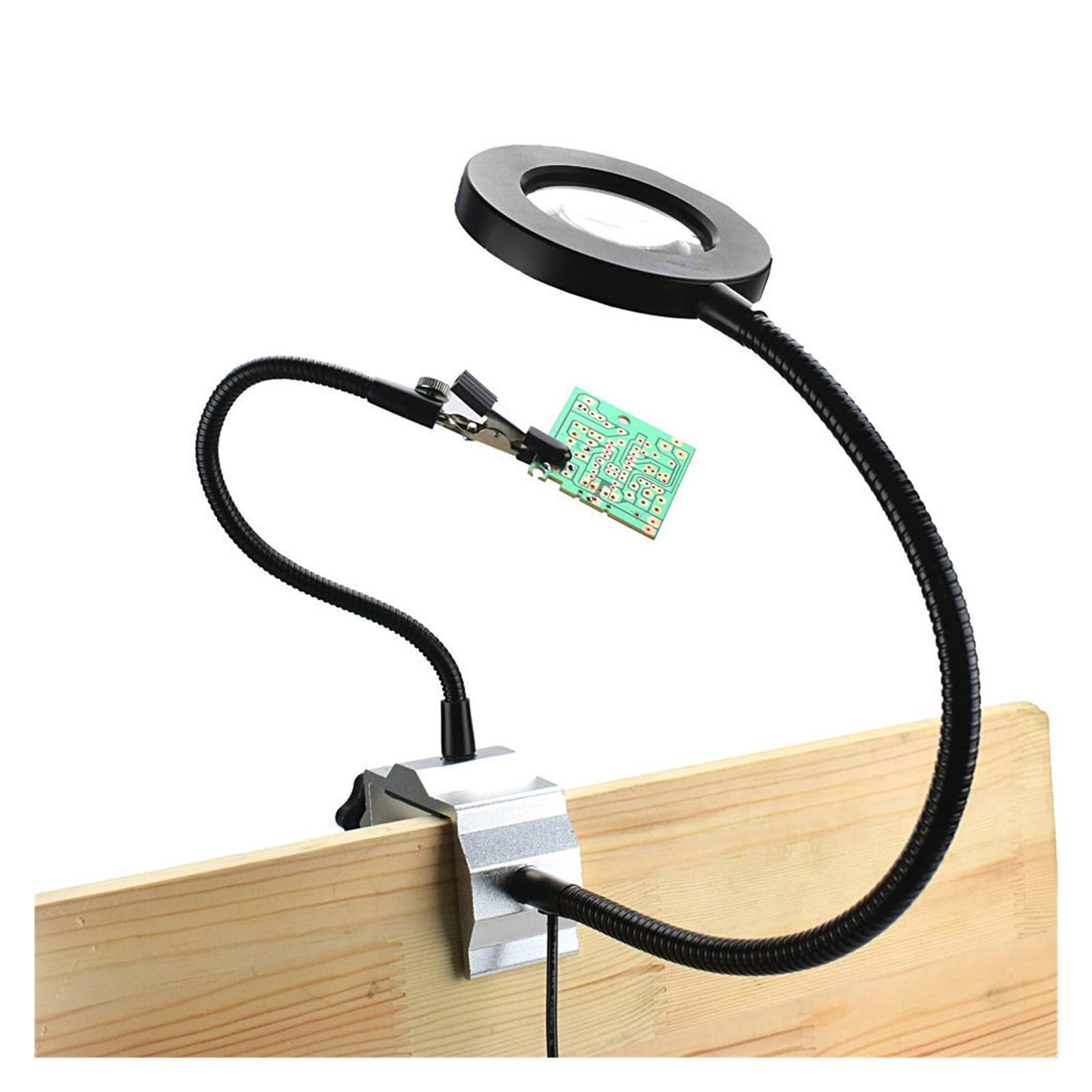 Terzo Strumento Manuale per la Saldatura， Stazione di Saldatura Helping Hands con Lente di ingrandimento a LED, Rotazione a 360 Gradi, Multicolore(SN2A-USB-Wwhite)