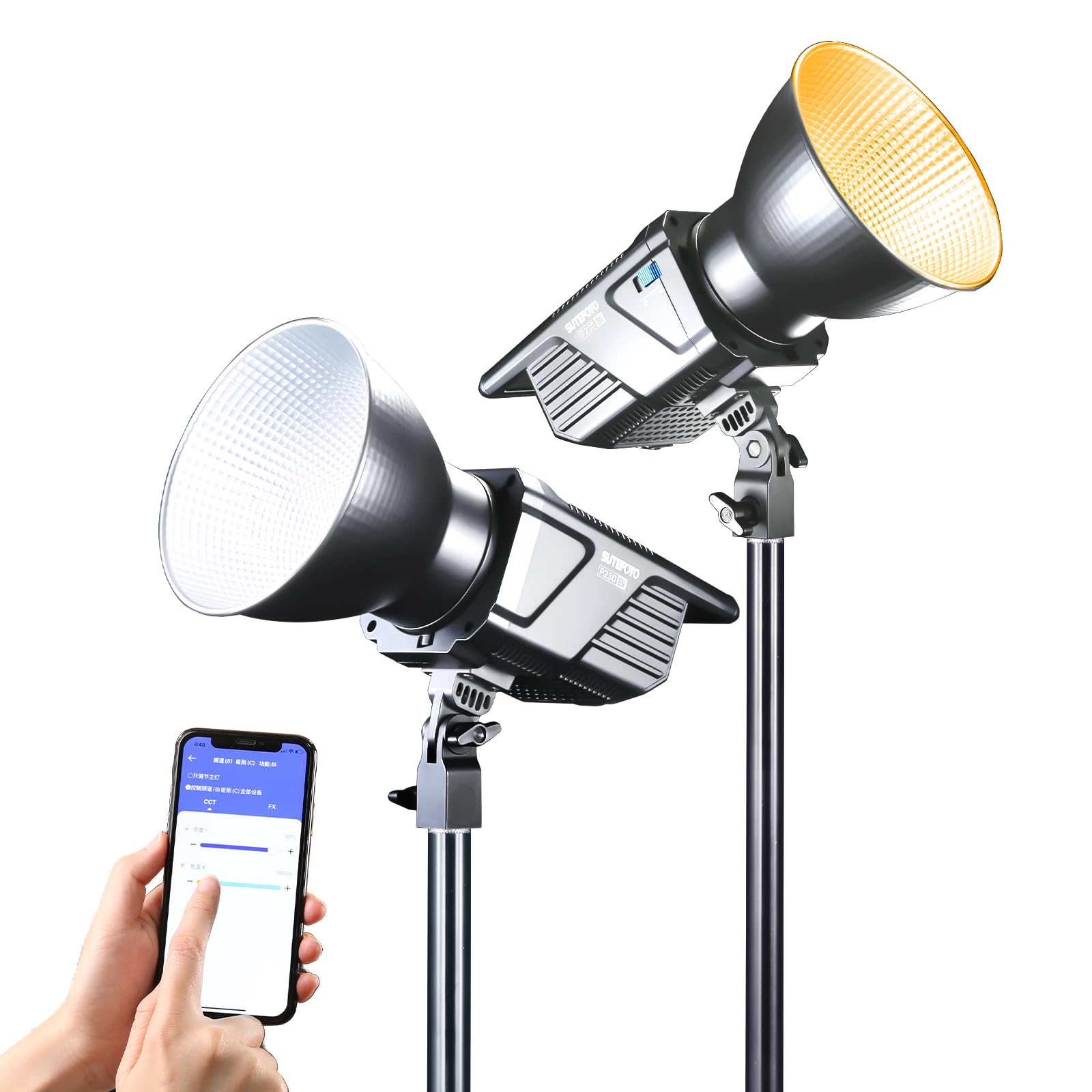 Sutefoto 230W LED Video Light 2700K-6500K Bi-Color Continuous Lighting, 68400 Lux / 1m, CRI 96+, TLCI 97+ with APP Control. Studio Light for Film Recording.