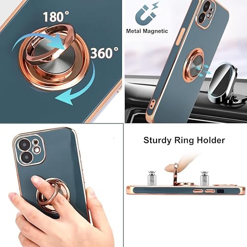 Miniatura 10 de Funda diseñada para iPhone 11, soporte de anillo giratorio de 360 integrado, soporte magnético de silicona suave, cubierta protectora ultra delgada
