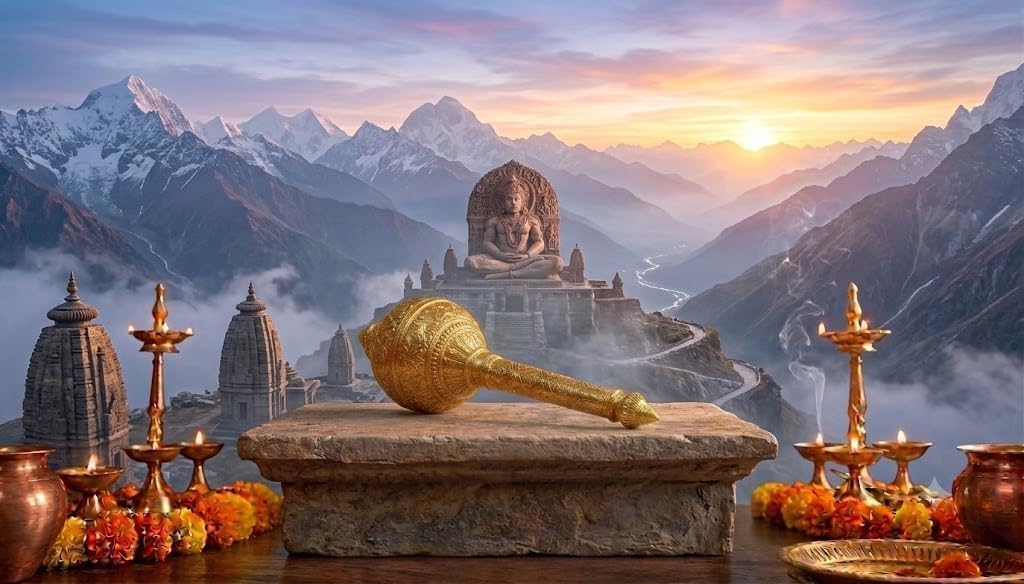 Pure Brass Hanuman Ji Gada Sotta Bajrangbali Mace for Home, Temple, Pooja Room & Office Décor, Religious Gift, Showpiece - Pack of 1 (9 Inches Approx.)