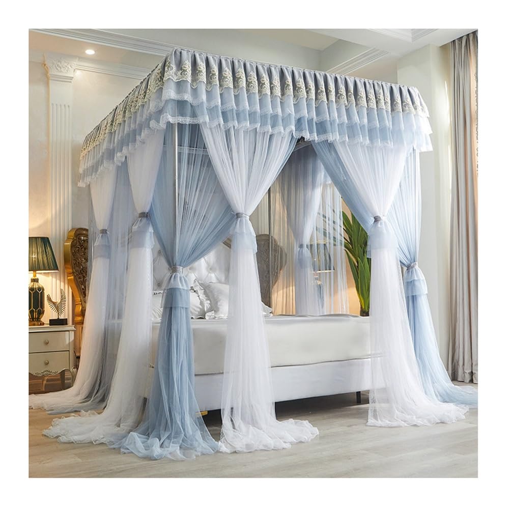 GJMSSMY Bedroom double bed canopy mosquito net, European style palace princess bedroom Romantic decorative bed curtains, easy to install (Color : Blue-3, Size : 200X220cm/79X87in)