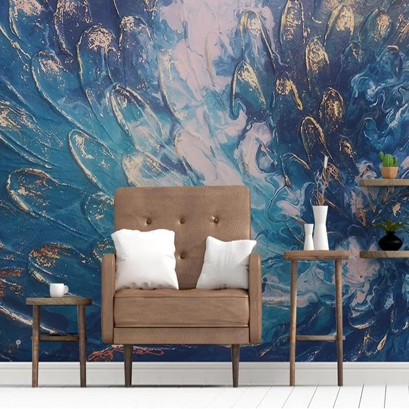 Papier peint bleu 3D intissé au design mural raffiné