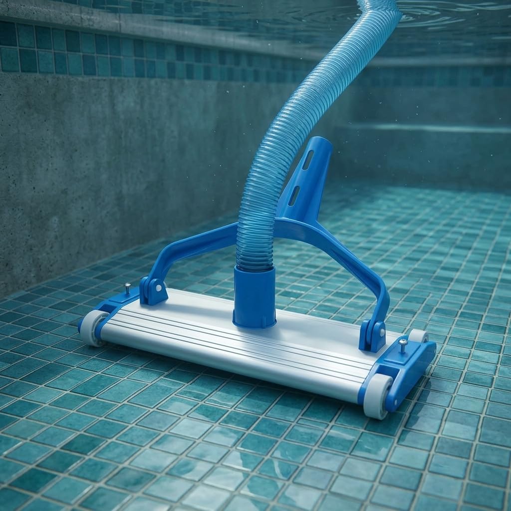 Suinga Limpiafondos de Aluminio para Piscinas 35 cm con Cuatro Ruedas | Cepillo de Arrastre para Limpieza Eficaz del Fondo | Conexion a Manguera 1 1/2'' | Alta Movilidad para Uso Intensivo