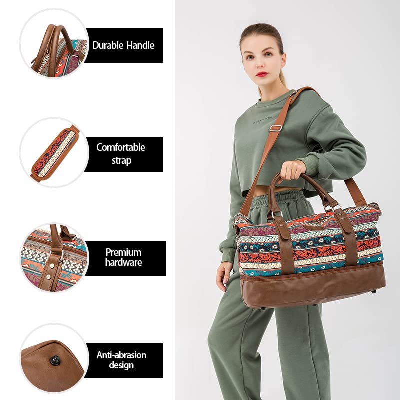 Kinmac Garment Bag with Shoes Compartment,Duffel Bag For Travel,Sports Gym Yoga Duffel Bag Weekender Overnight Totes Bag (Bohemian)3