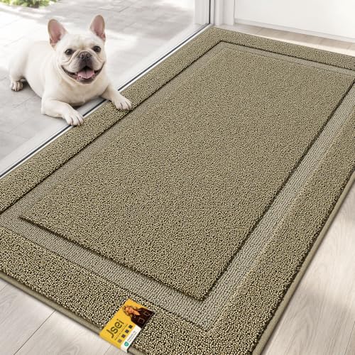 JSEI Door Mat for Entrance, TPR Non-Slip Backing, 24" x 36", Beige | Washable Low Profile Doormat for Front & Back Door, Absorbent Dirt-Trapping Entryway Rugs with for Wet Shoes and Dirty Pa