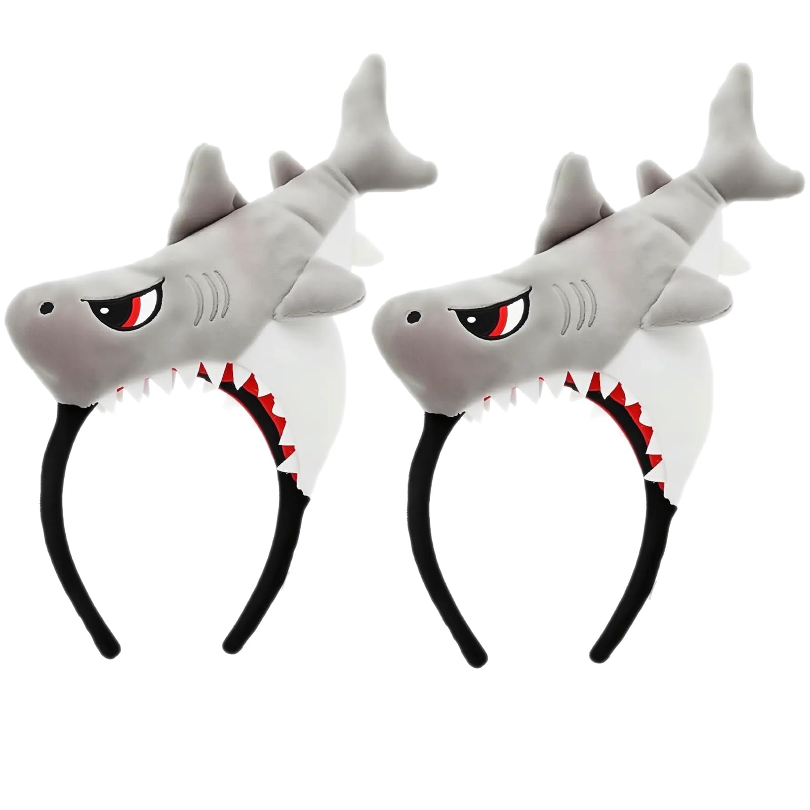 XNHIU 2 Pieces Shark Headband Plush Grey Shark Hairbands Sealife Animal Headwear Cloth Hair Hoop for Halloween Christmas Party Accessories Fancy Dress