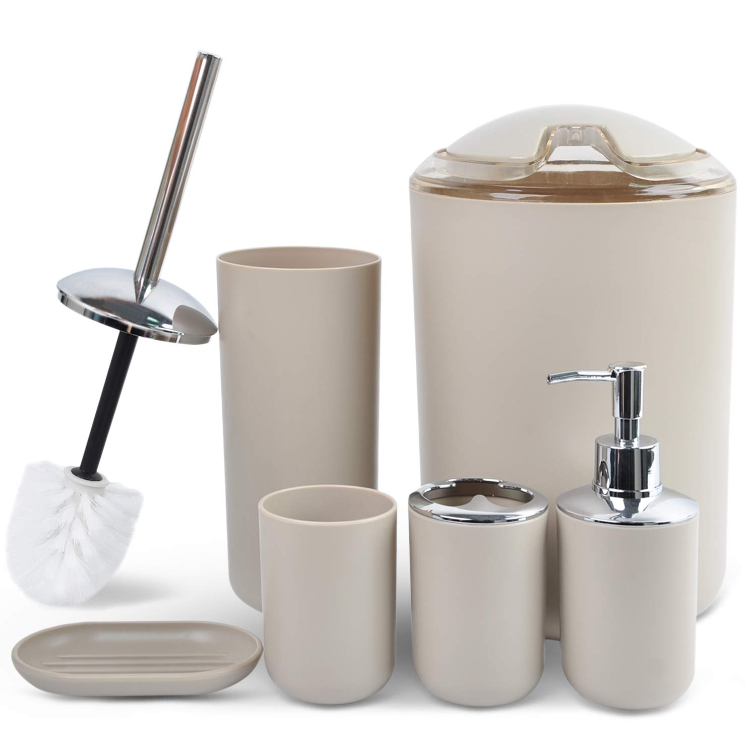 CERBIOR Bathroom Accessories Set Bath Ensemble Includes Soap Dispenser, Toothbrush Holder，Soap Dish for Decorative Countertop and Housewarming Gift (Beige)